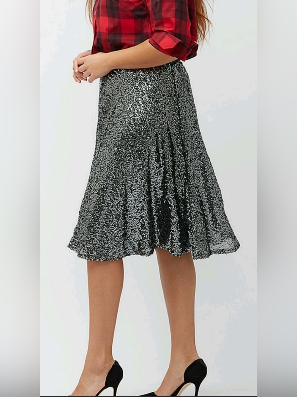 Lane Bryant Silver Sequin Midi Skirt